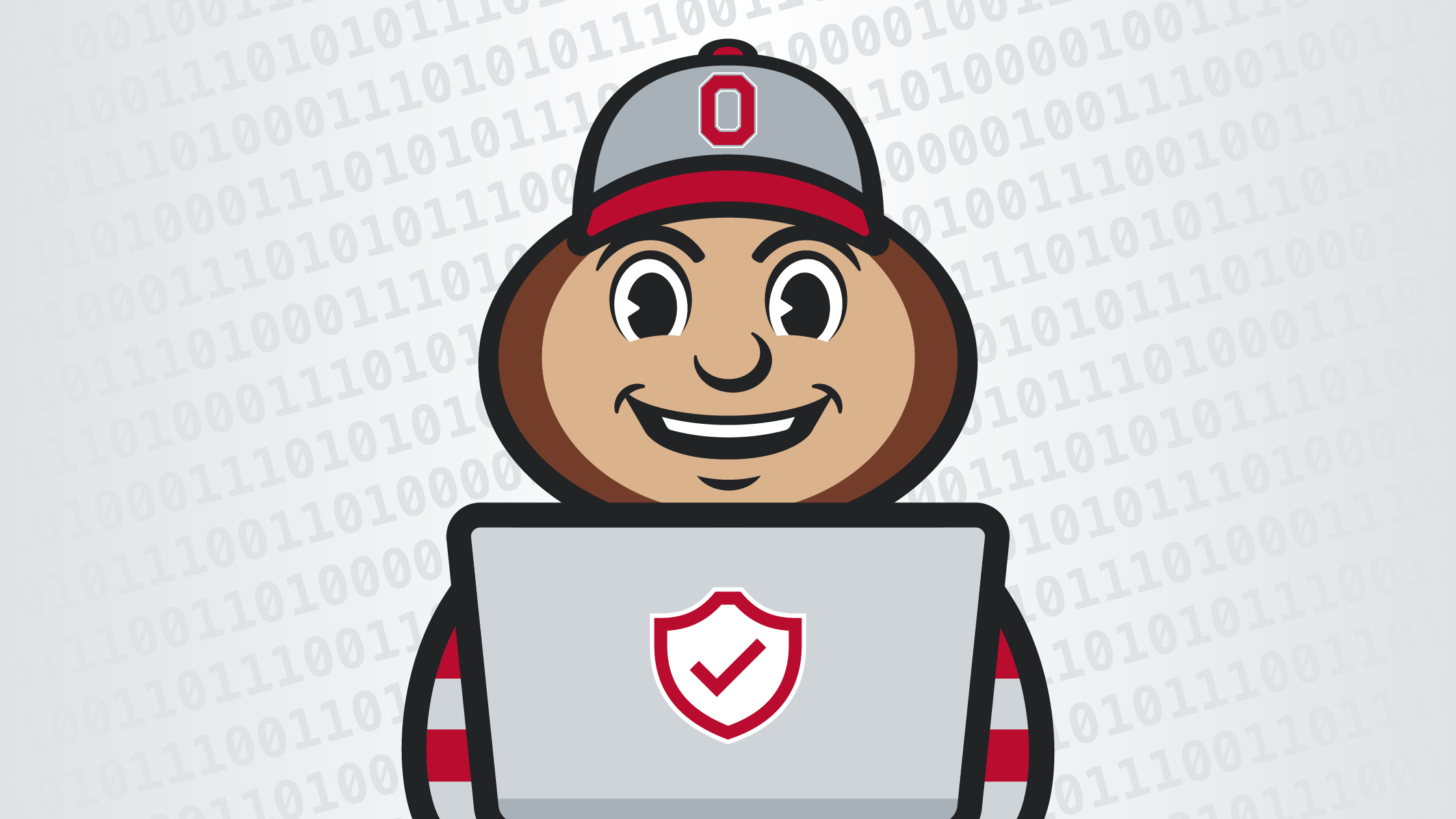 Brutus Buckeye using a laptop