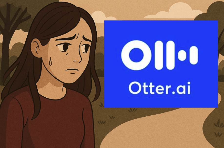Student looking disappointedly at the Otter.ai logo