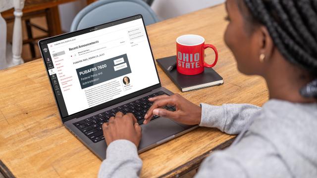 Student using a laptop