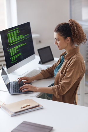 Woman working on a computer